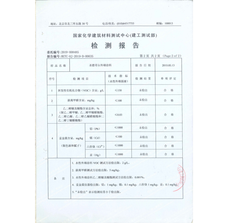 圣德哥爾外墻涂料檢測報告